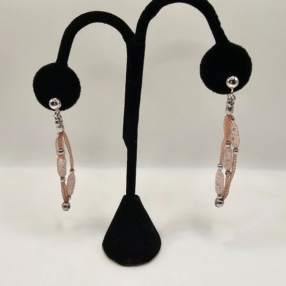 Estele Rose Gold Plated Cz Sparkling Earrings For Women  Sterling Silver 925 Rose &Rhodium Plated CZ Filled Mesh Beaded Italian Earrings
